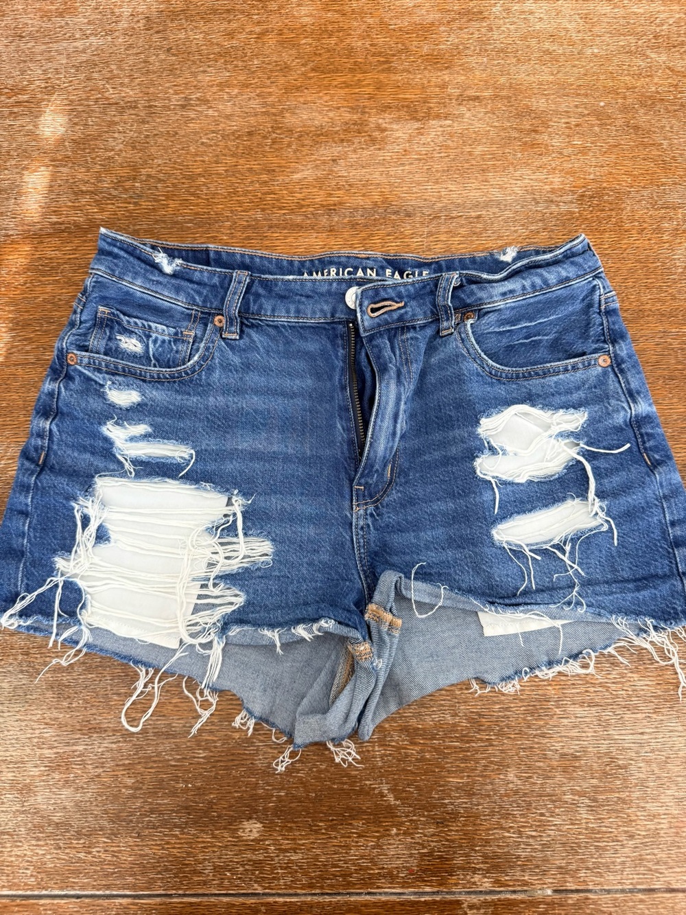 American Eagle Outfitters Distressed Dark Blue Denim Cutoff Shorts